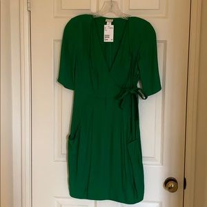 NWT H&M Emerald Green Wrap Dress, Size 2 (XS)